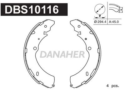 DANAHER DBS10116 Ремкомплект барабанных колодок  для GREAT WALL  (Грейтвол Хавал)