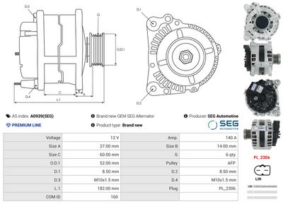 GENERATOR / ALTERNATOR AS-PL A0939SEG 4