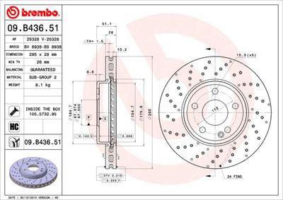 BREMBO 09.B436.51 Тормозные диски  для MERCEDES-BENZ A-CLASS (Мерседес А-класс)