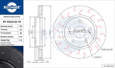 Тормозной диск ROTINGER RT 21613-GL T9 для SUZUKI SWIFT
