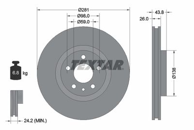 Тормозной диск TEXTAR 92261403 для ALFA ROMEO 164