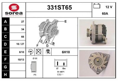 STARTCAR 331ST65 Генератор для RENAULT RAPID Автофургон / микроавтобус (F40_, G40_) 1.6 D (F404) STARTCAR 331ST65 Генератор для RENAULT RAPID Автофургон / микроавтобус (F40_, G40_) 1.6 D (F404)