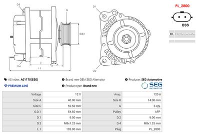 Alternator AS-PL A01175(SEG)