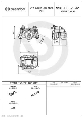 Bremžu suports BREMBO 920B85292