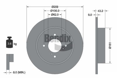 Тормозной диск BENDIX Braking BDS1867 для SUZUKI SWIFT