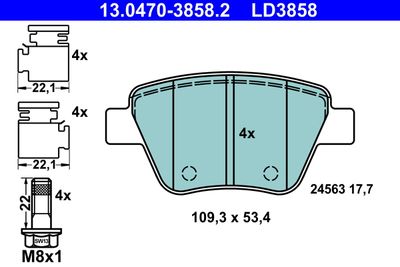 Комплект тормозных колодок, дисковый тормоз ATE 13.0470-3858.2 для SEAT ALTEA