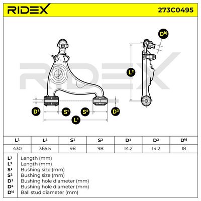 носач, окачване на колелата RIDEX 273C0495