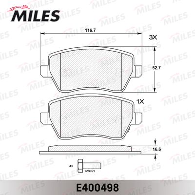 Комплект тормозных колодок, дисковый тормоз MILES E400498 для SUZUKI SPLASH
