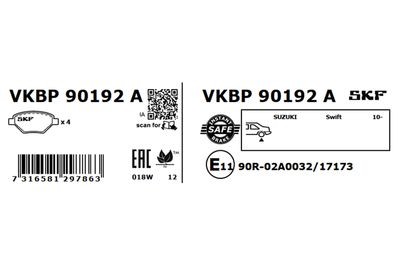 Комплект тормозных колодок, дисковый тормоз VKBP 90192 A