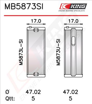 Комплект черупки на лагера на коляновия вал KING MB5873SI0.5
