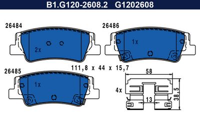 комплект спирачно феродо, дискови спирачки GALFER B1.G120-2608.2