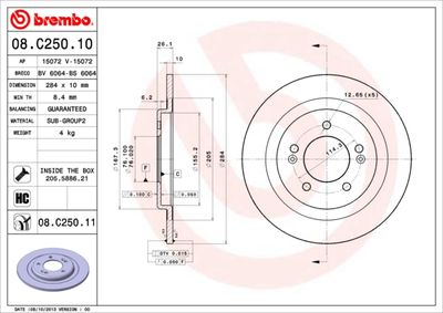 Тормозной диск BREMBO 08.C250.11 для KIA CEED