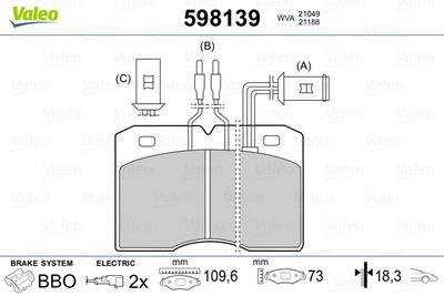 Комплект тормозных колодок, дисковый тормоз VALEO 598139 для ALFA ROMEO AR