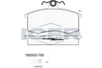 Комплект тормозных колодок, дисковый тормоз ICER 180552-700 для DATSUN mi-DO