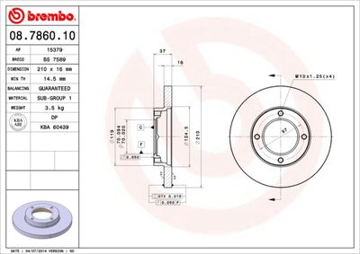 Тормозной диск BREMBO 08.7860.10 для DAIHATSU HIJET