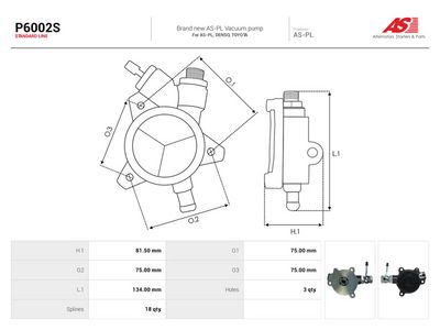 AS-PL - Podtlakové čerpadlo brzdového systému TOYOTA , P6002S