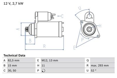 Стартер BOSCH 0 986 018 751 для TOYOTA CHASER