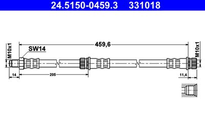 ATE 24.5150-0459.3 Гальмівний шланг для SMART (Смарт)
