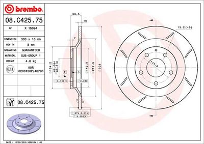 Тормозной диск BREMBO 08.C425.75 для MAZDA MX-30