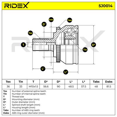 Ledsats, drivaxel RIDEX 5J0014