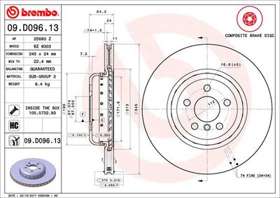 Тормозной диск BREMBO 09.D096.13 для BMW iX