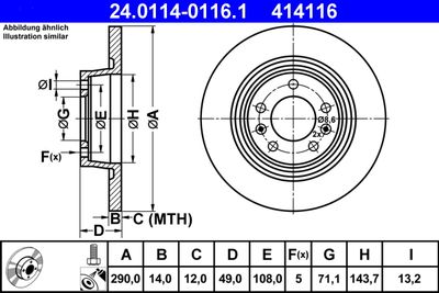 Тормозной диск ATE 24.0114-0116.1 для TOYOTA PROACE