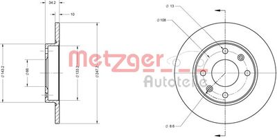 Тормозной диск METZGER 6110037 для PEUGEOT 206+