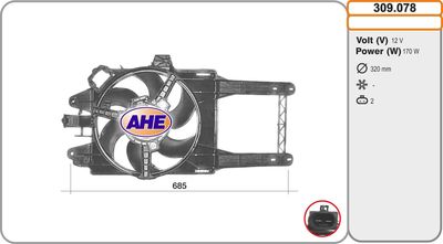 Вентилятор, охлаждение двигателя AHE 309.078 для LANCIA Y