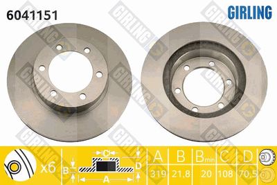 GIRLING 6041151 Тормозные диски для TOYOTA HILUX VII Пикап (_N1_, _N2_, _N3_) 3.0 D (KUN16)