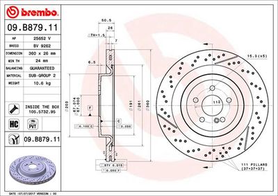 Тормозной диск BREMBO 09.B879.11 для MERCEDES-BENZ AMG