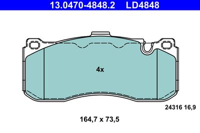 Комплект тормозных колодок, дисковый тормоз ATE 13.0470-4848.2 для BMW 1