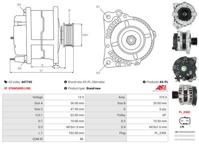 GENERATOR / ALTERNATOR AS-PL A0774S 4