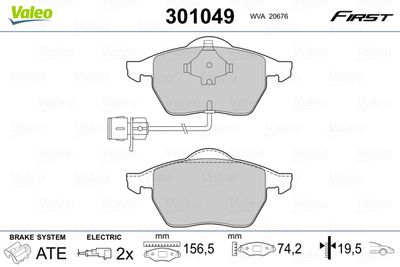 Комплект тормозных колодок, дисковый тормоз VALEO 301049 для AUDI 100