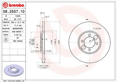 Тормозной диск BREMBO 08.2557.10 для JAGUAR E-TYPE