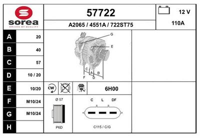 Генератор EAI 57722 для KIA OPTIMA