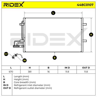 кондензатор, климатизация RIDEX 448C0107