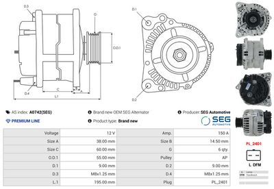 GENERATOR / ALTERNATOR AS-PL A0742SEG 4
