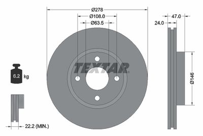 Тормозной диск TEXTAR 92075400 для FORD USA CONTOUR