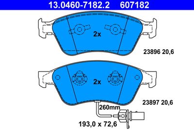 Комплект тормозных колодок, дисковый тормоз ATE 13.0460-7182.2 для AUDI A8