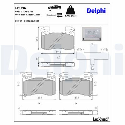 BREMSBELAGSATZ SCHEIBENBREMSE DELPHI LP3396