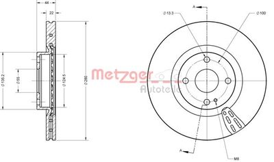 Тормозной диск METZGER 6110834 для FIAT 124
