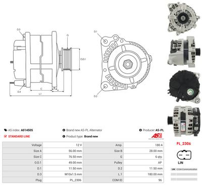GENERATOR / ALTERNATOR AS-PL A01450S 4