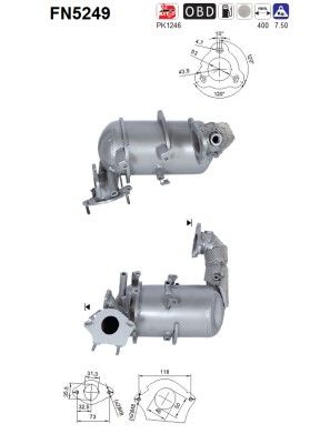 Filtr sadzy / filtr cząstek stałych, układ wydechowy AS FN5249