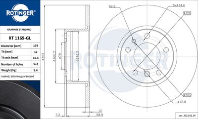 спирачен диск ROTINGER RT 1169-GL