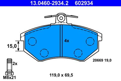 Комплект тормозных колодок, дисковый тормоз ATE 13.0460-2934.2 для AUDI 90