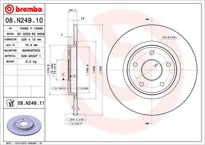 Тормозной диск BREMBO 08.N249.11 для LANCIA VOYAGER