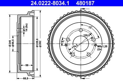 Тормозной барабан ATE 24.0222-8034.1 для TOYOTA CAMI