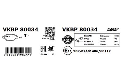 Комплект тормозных колодок, дисковый тормоз VKBP 80034