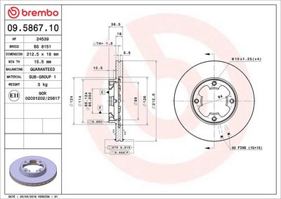 BREMSSCHEIBE BREMBO 09586710 1