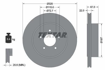 Тормозной диск TEXTAR 92177205 для DODGE CHALLENGER